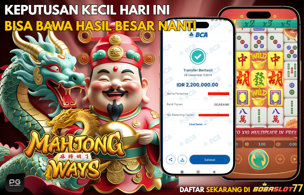 Selamat kepada user id : us**ik Wede Rp 2.200.000 di Game MAHJONG WAYS PG SOFT Cair Gk Sampe 1 Menit! Menang Mudah di Bobaslot77